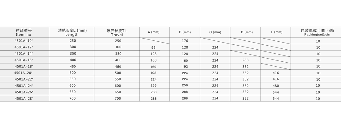 4501A可调三节钢珠滑轨